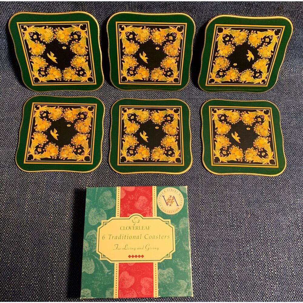 CLOVERLEAF 6 Laminated Coasters Cork Back Victoria And Albert Museum 4” Square